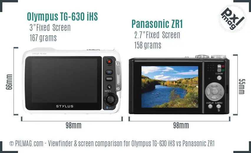 Olympus TG-630 iHS vs Panasonic ZR1 Screen and Viewfinder comparison