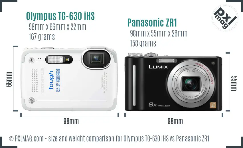 Olympus TG-630 iHS vs Panasonic ZR1 size comparison