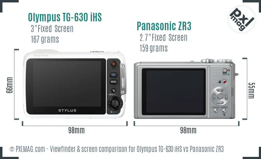 Olympus TG-630 iHS vs Panasonic ZR3 Screen and Viewfinder comparison