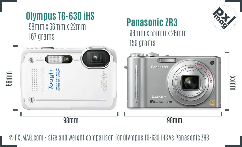 Olympus TG-630 iHS vs Panasonic ZR3 size comparison
