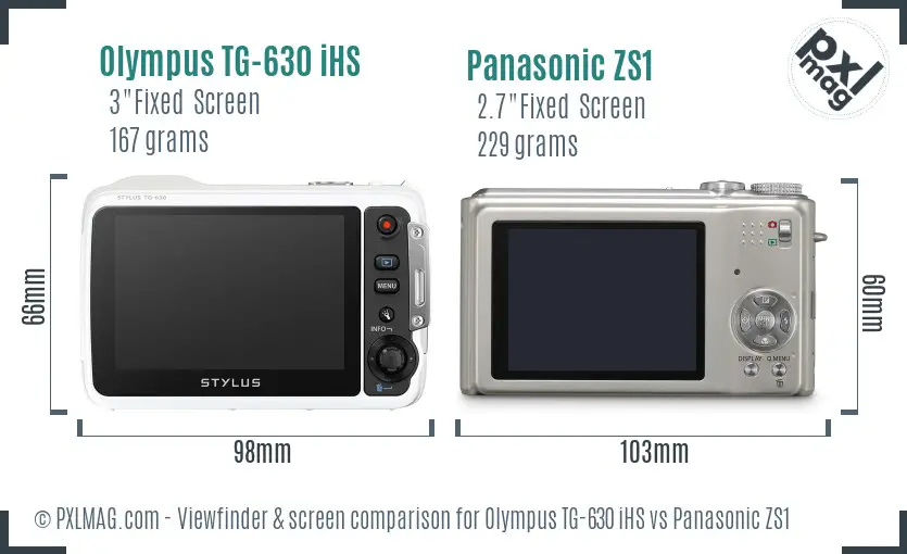 Olympus TG-630 iHS vs Panasonic ZS1 Screen and Viewfinder comparison