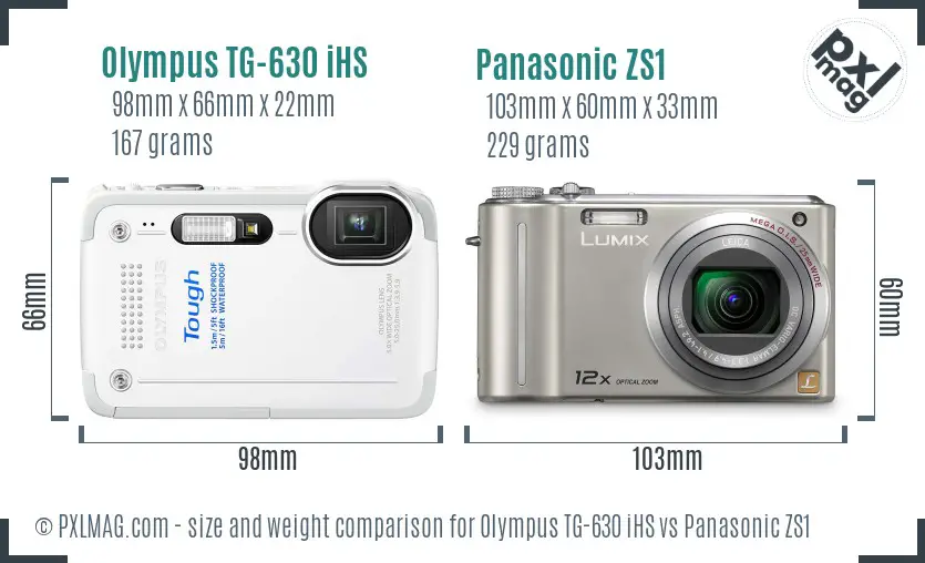 Olympus TG-630 iHS vs Panasonic ZS1 size comparison