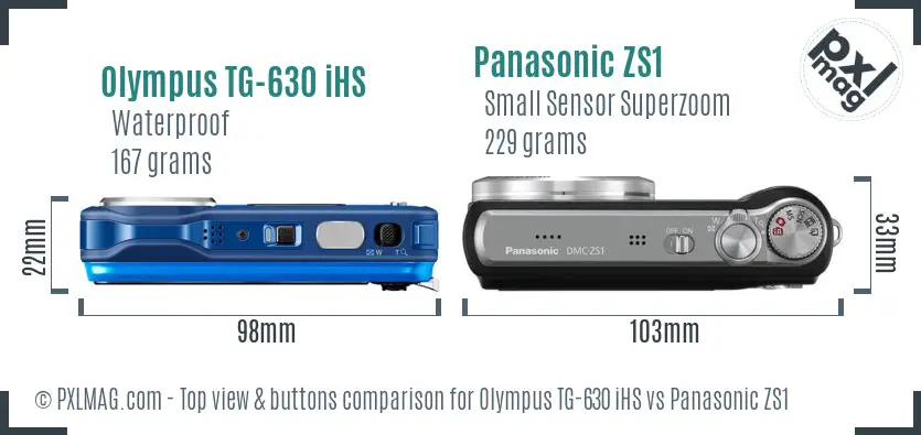 Olympus TG-630 iHS vs Panasonic ZS1 top view buttons comparison