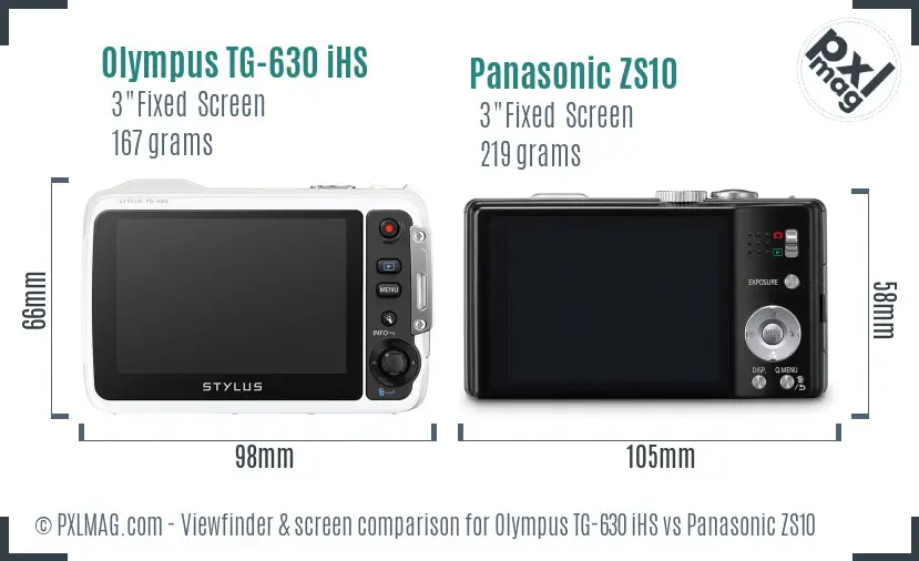 Olympus TG-630 iHS vs Panasonic ZS10 Screen and Viewfinder comparison