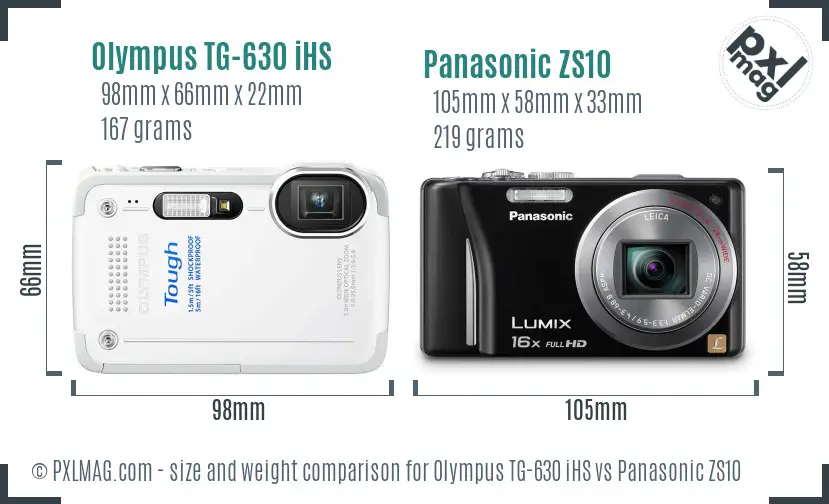 Olympus TG-630 iHS vs Panasonic ZS10 size comparison