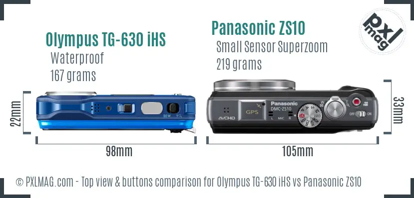 Olympus TG-630 iHS vs Panasonic ZS10 top view buttons comparison