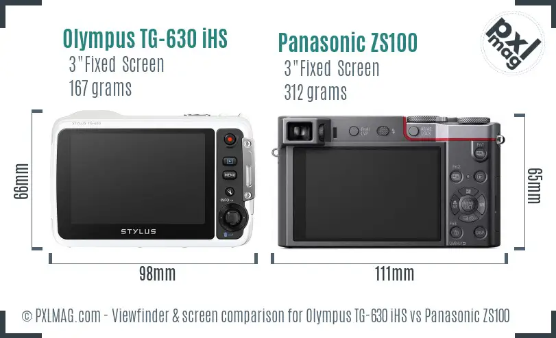 Olympus TG-630 iHS vs Panasonic ZS100 Screen and Viewfinder comparison