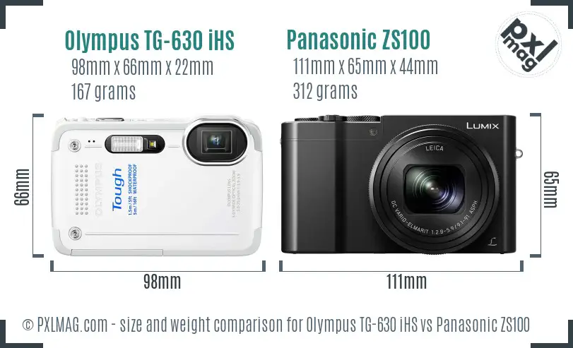 Olympus TG-630 iHS vs Panasonic ZS100 size comparison