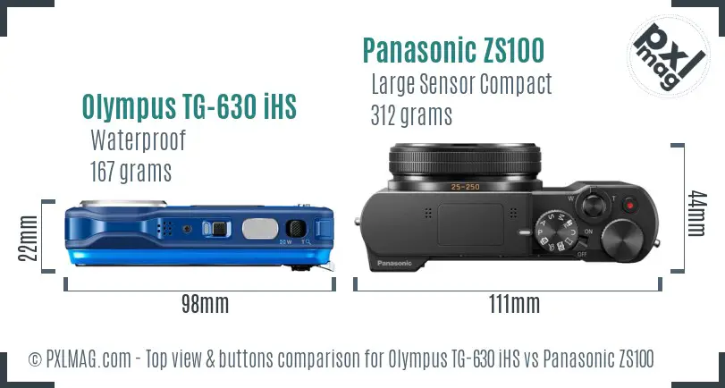 Olympus TG-630 iHS vs Panasonic ZS100 top view buttons comparison