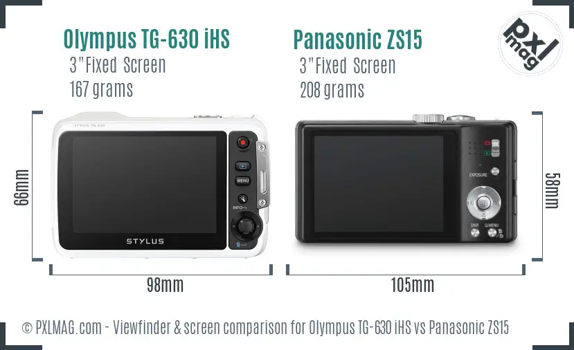 Olympus TG-630 iHS vs Panasonic ZS15 Screen and Viewfinder comparison