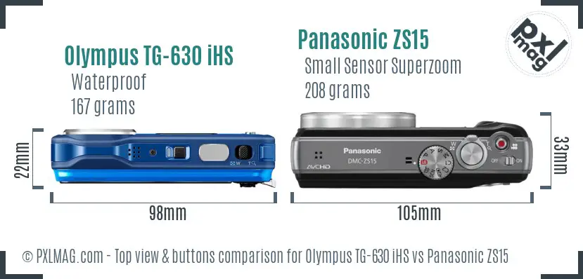 Olympus TG-630 iHS vs Panasonic ZS15 top view buttons comparison