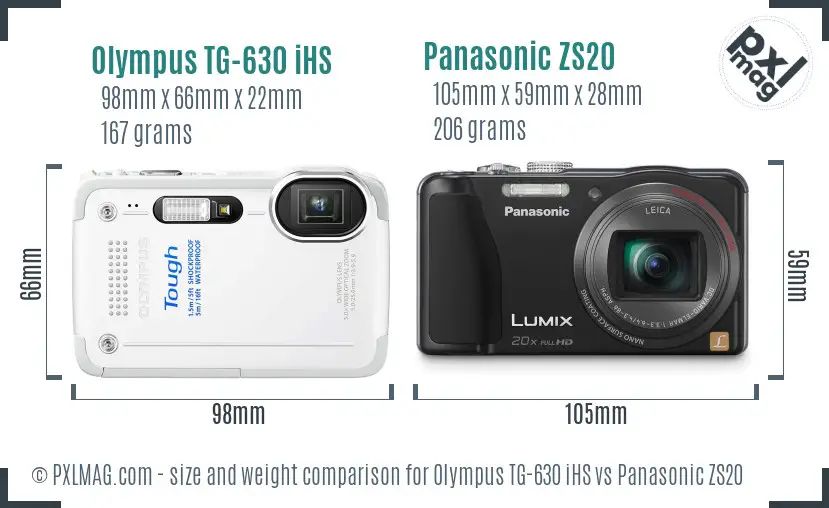 Olympus TG-630 iHS vs Panasonic ZS20 size comparison