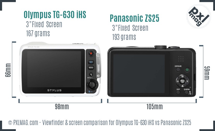 Olympus TG-630 iHS vs Panasonic ZS25 Screen and Viewfinder comparison