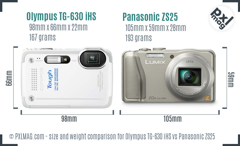 Olympus TG-630 iHS vs Panasonic ZS25 size comparison