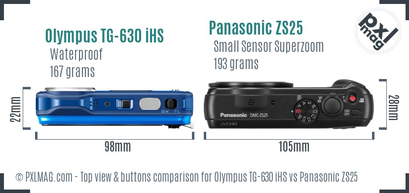 Olympus TG-630 iHS vs Panasonic ZS25 top view buttons comparison