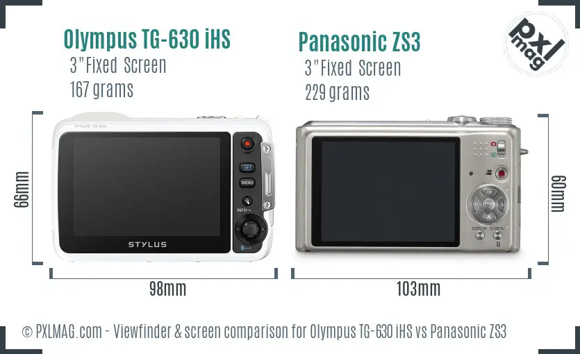 Olympus TG-630 iHS vs Panasonic ZS3 Screen and Viewfinder comparison