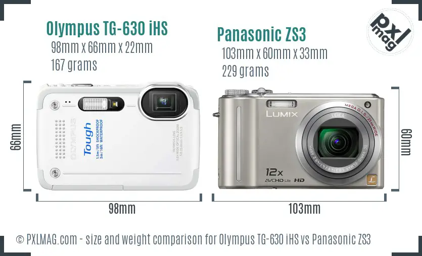 Olympus TG-630 iHS vs Panasonic ZS3 size comparison