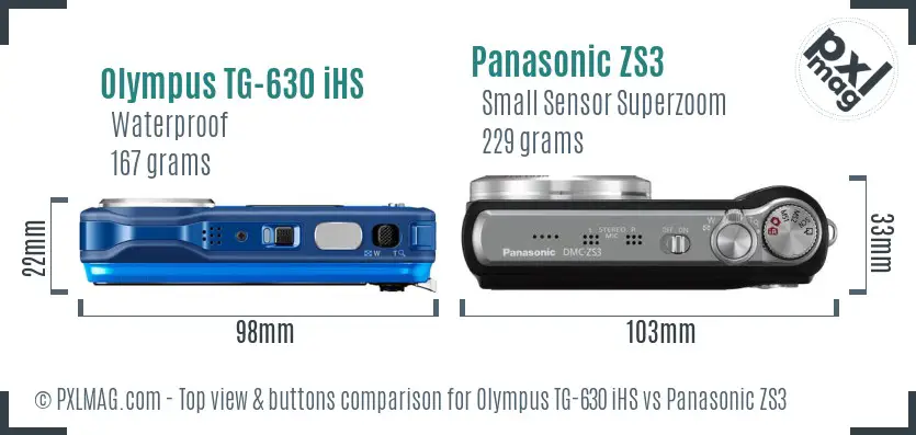 Olympus TG-630 iHS vs Panasonic ZS3 top view buttons comparison