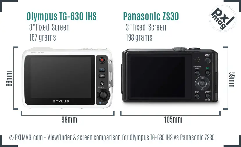 Olympus TG-630 iHS vs Panasonic ZS30 Screen and Viewfinder comparison