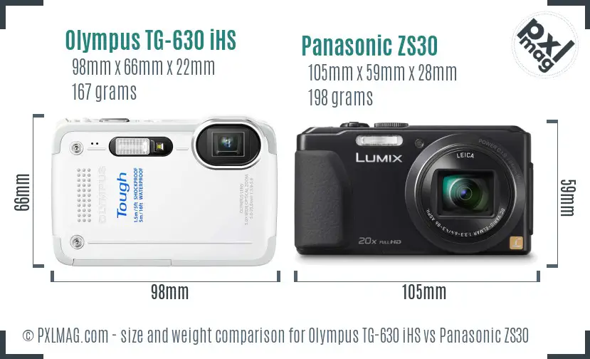 Olympus TG-630 iHS vs Panasonic ZS30 size comparison