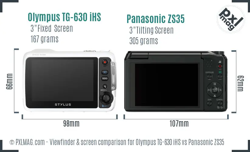 Olympus TG-630 iHS vs Panasonic ZS35 Screen and Viewfinder comparison