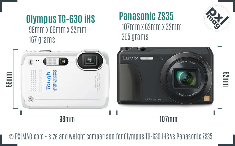 Olympus TG-630 iHS vs Panasonic ZS35 size comparison