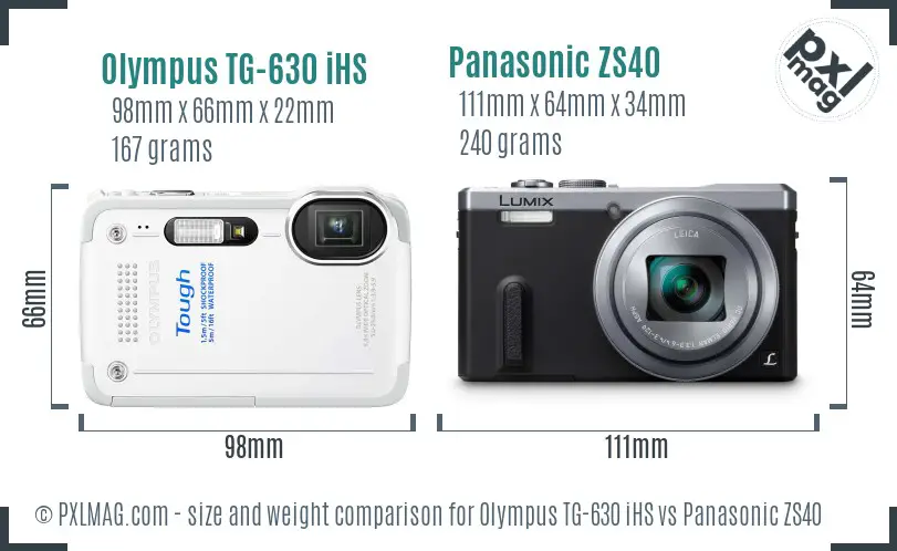 Olympus TG-630 iHS vs Panasonic ZS40 size comparison