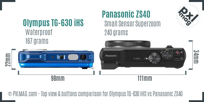 Olympus TG-630 iHS vs Panasonic ZS40 top view buttons comparison
