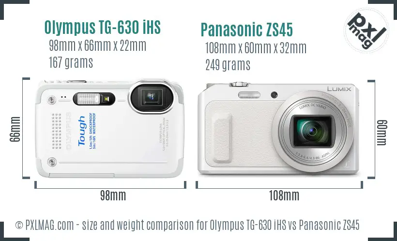 Olympus TG-630 iHS vs Panasonic ZS45 size comparison