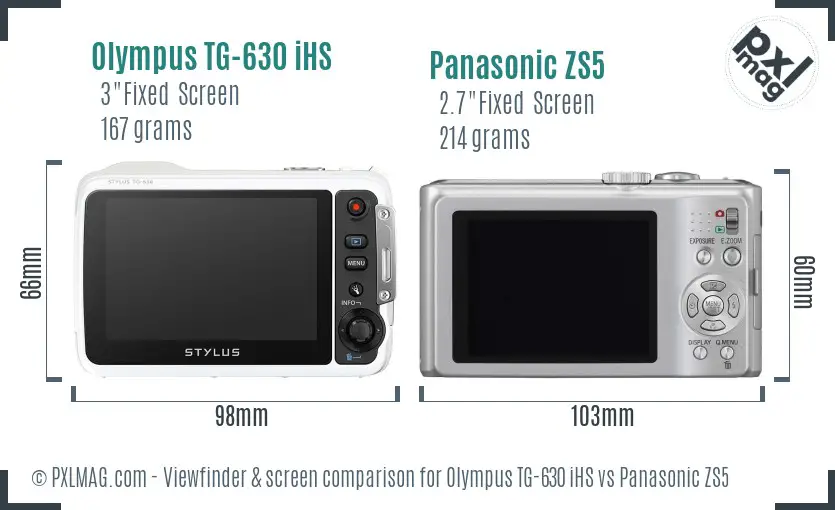 Olympus TG-630 iHS vs Panasonic ZS5 Screen and Viewfinder comparison