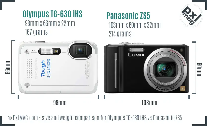 Olympus TG-630 iHS vs Panasonic ZS5 size comparison