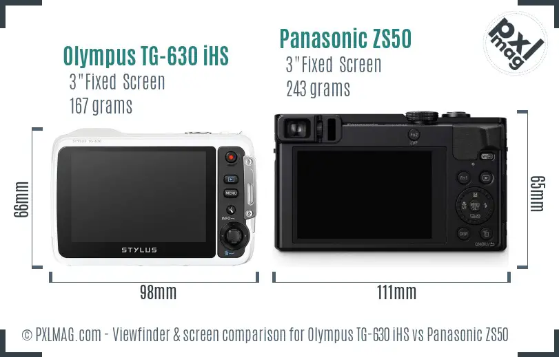 Olympus TG-630 iHS vs Panasonic ZS50 Screen and Viewfinder comparison