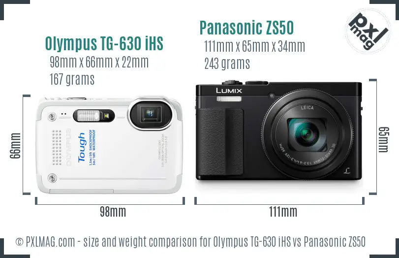 Olympus TG-630 iHS vs Panasonic ZS50 size comparison