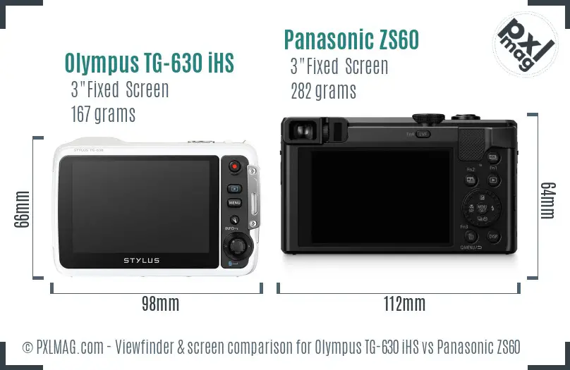 Olympus TG-630 iHS vs Panasonic ZS60 Screen and Viewfinder comparison