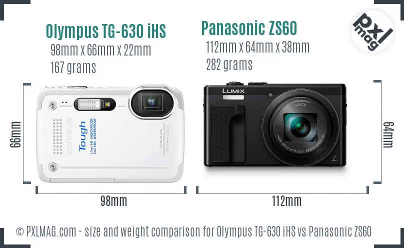 Olympus TG-630 iHS vs Panasonic ZS60 size comparison