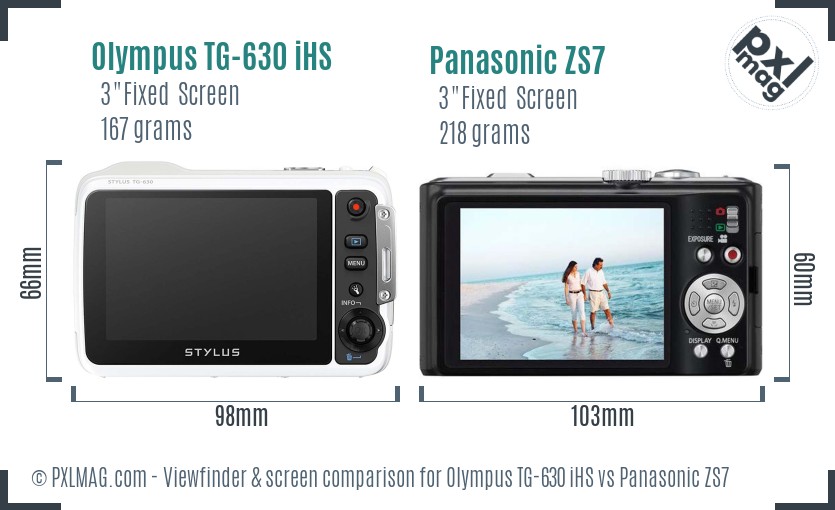 Olympus TG-630 iHS vs Panasonic ZS7 Screen and Viewfinder comparison