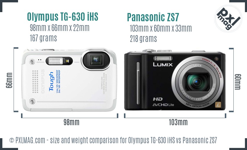 Olympus TG-630 iHS vs Panasonic ZS7 size comparison