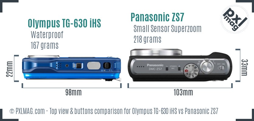 Olympus TG-630 iHS vs Panasonic ZS7 top view buttons comparison