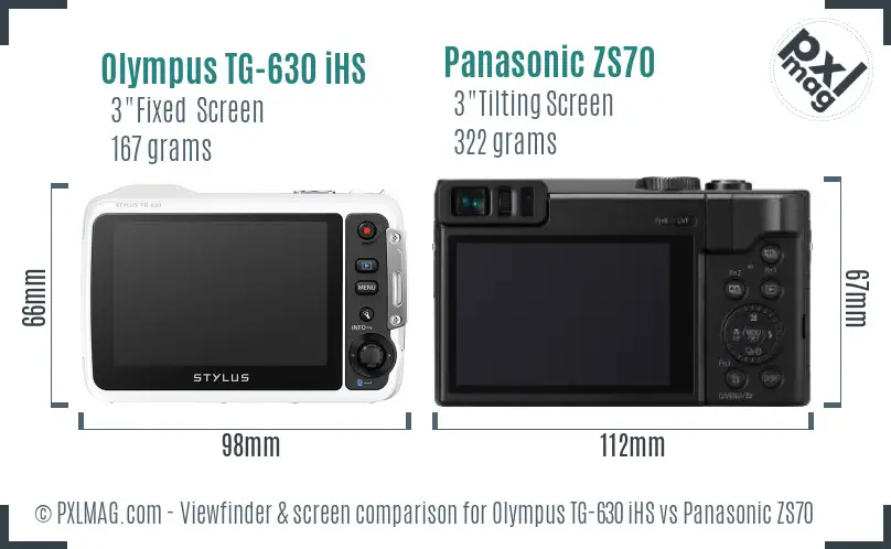 Olympus TG-630 iHS vs Panasonic ZS70 Screen and Viewfinder comparison