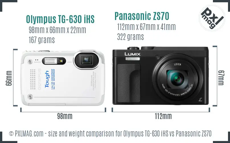 Olympus TG-630 iHS vs Panasonic ZS70 size comparison