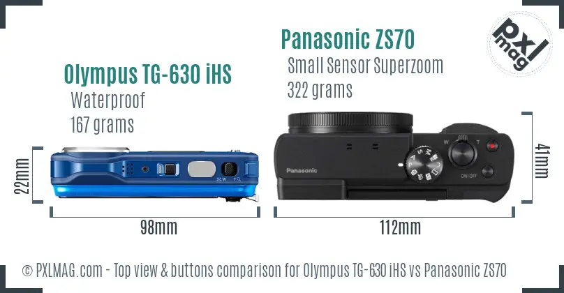 Olympus TG-630 iHS vs Panasonic ZS70 top view buttons comparison