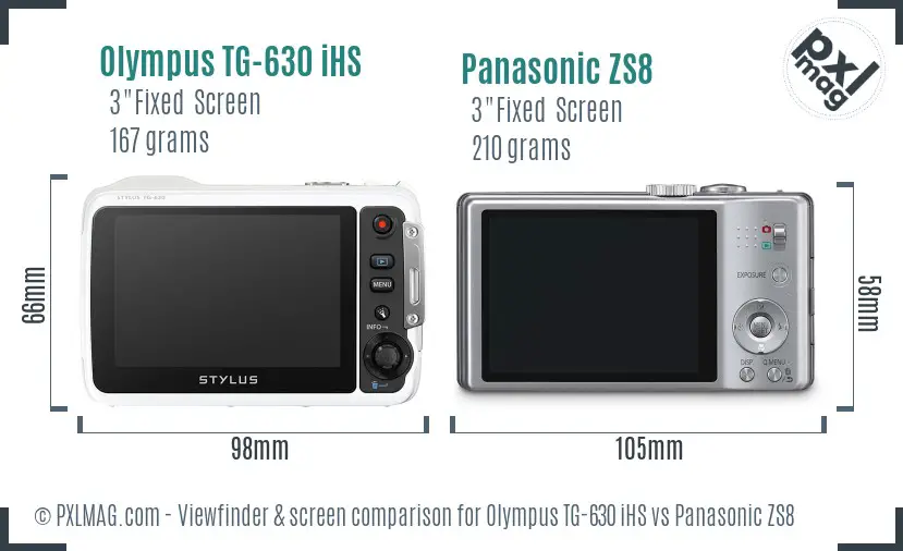 Olympus TG-630 iHS vs Panasonic ZS8 Screen and Viewfinder comparison