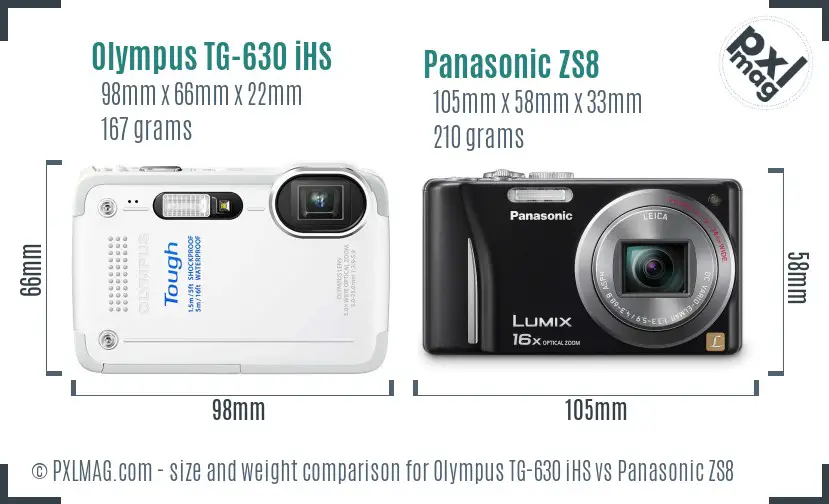 Olympus TG-630 iHS vs Panasonic ZS8 size comparison