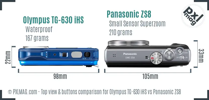 Olympus TG-630 iHS vs Panasonic ZS8 top view buttons comparison