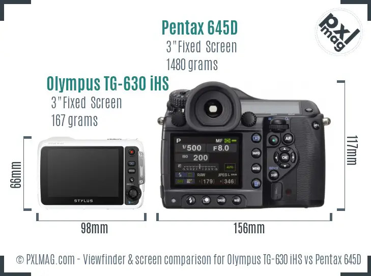 Olympus TG-630 iHS vs Pentax 645D Screen and Viewfinder comparison
