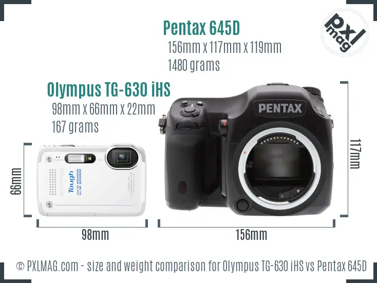 Olympus TG-630 iHS vs Pentax 645D size comparison