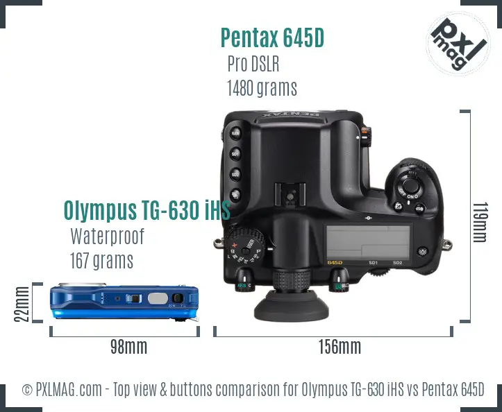 Olympus TG-630 iHS vs Pentax 645D top view buttons comparison