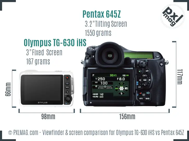 Olympus TG-630 iHS vs Pentax 645Z Screen and Viewfinder comparison