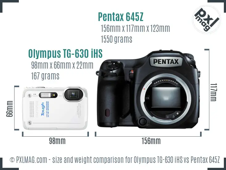 Olympus TG-630 iHS vs Pentax 645Z size comparison