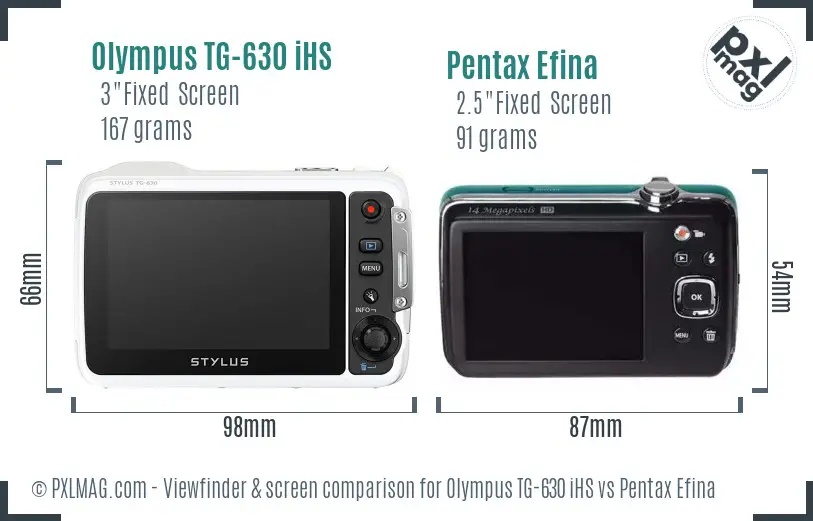 Olympus TG-630 iHS vs Pentax Efina Screen and Viewfinder comparison